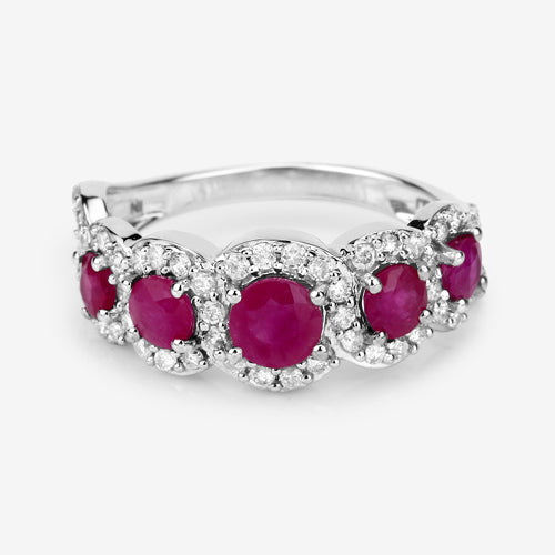 1.99 Carat Genuine Ruby and White Diamond 14K White Gold Ring Bids.com