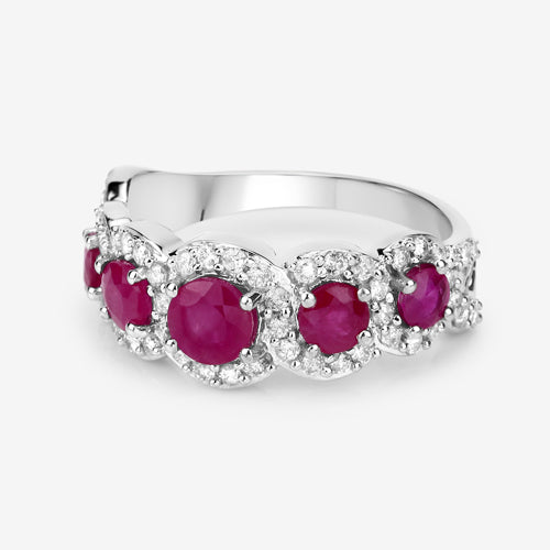 1.99 Carat Genuine Ruby and White Diamond 14K White Gold Ring Bids.com