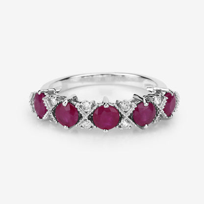 1.61 Carat Genuine Ruby and White Diamond 14K White Gold Ring Bids.com