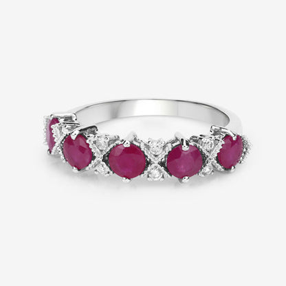1.61 Carat Genuine Ruby and White Diamond 14K White Gold Ring Bids.com