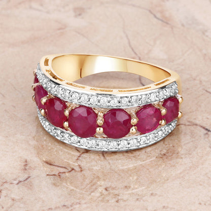 3.24 Carat Genuine Ruby and White Diamond 14K Yellow Gold Ring Bids.com