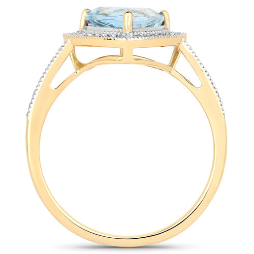 1.58 Carat Genuine Aquamarine and White Diamond 14K Yellow Gold Ring Bids.com