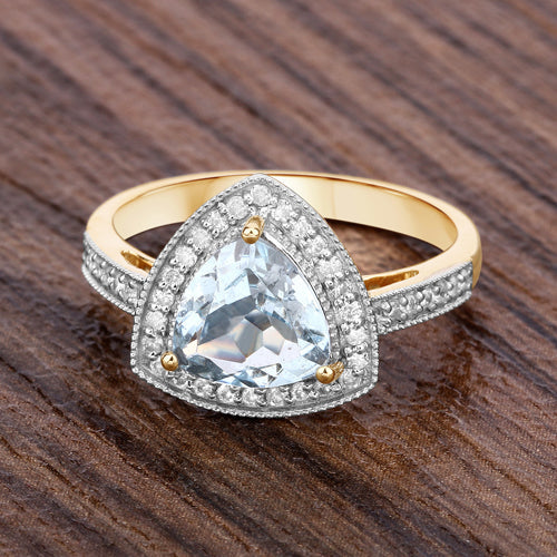 1.58 Carat Genuine Aquamarine and White Diamond 14K Yellow Gold Ring Bids.com