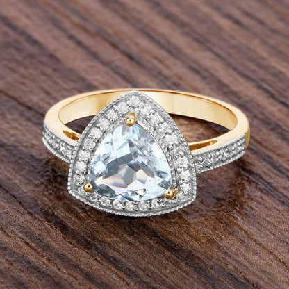 1.58 Carat Genuine Aquamarine and White Diamond 14K Yellow Gold Ring Bids.com
