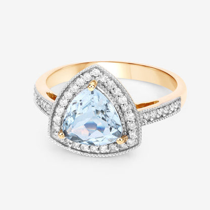 1.58 Carat Genuine Aquamarine and White Diamond 14K Yellow Gold Ring Bids.com