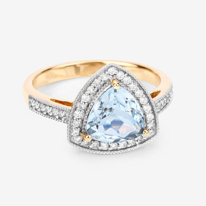1.58 Carat Genuine Aquamarine and White Diamond 14K Yellow Gold Ring Bids.com