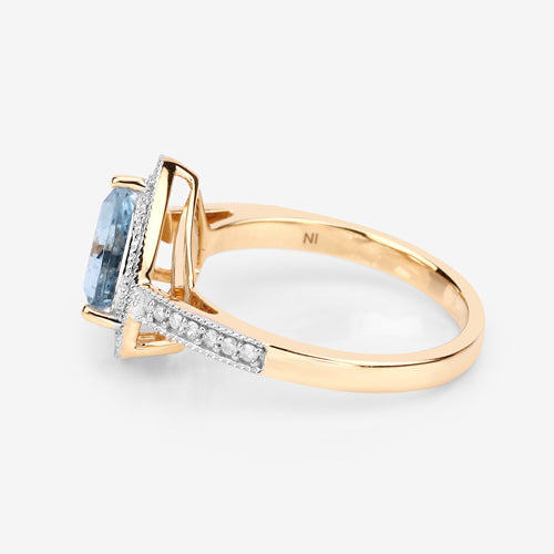 1.58 Carat Genuine Aquamarine and White Diamond 14K Yellow Gold Ring Bids.com