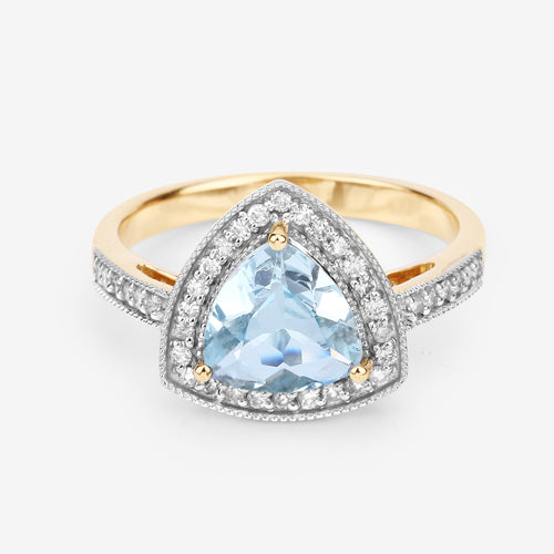 1.58 Carat Genuine Aquamarine and White Diamond 14K Yellow Gold Ring Bids.com