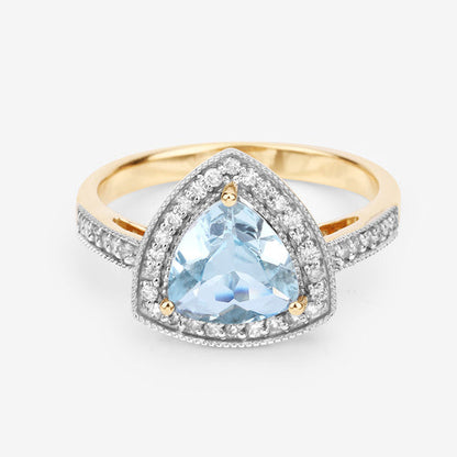 1.58 Carat Genuine Aquamarine and White Diamond 14K Yellow Gold Ring Bids.com