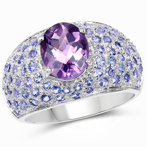 4.21 Carat Genuine Amethyst and Tanzanite .925 Sterling Silver Ring Bids.com