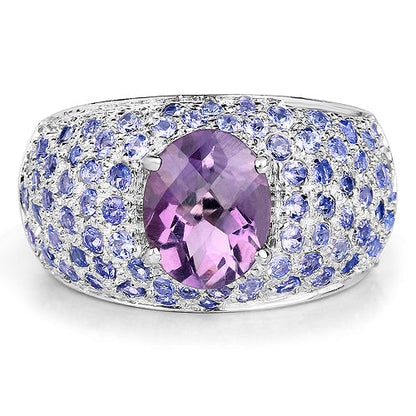 4.21 Carat Genuine Amethyst and Tanzanite .925 Sterling Silver Ring Bids.com