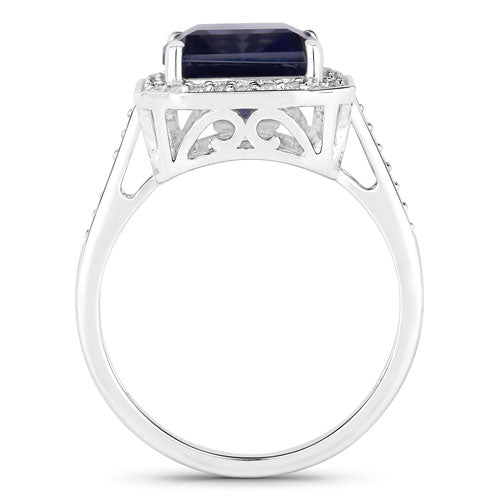 3.70 Carat Genuine Iolite and White Diamond 14K White Gold Ring Bids.com