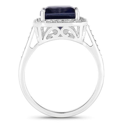 3.70 Carat Genuine Iolite and White Diamond 14K White Gold Ring Bids.com
