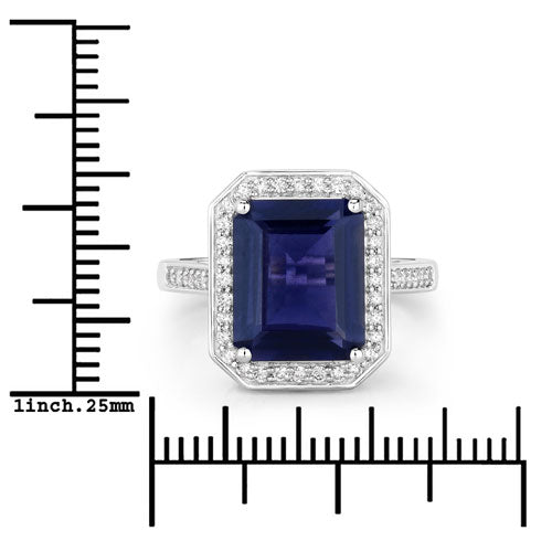 3.70 Carat Genuine Iolite and White Diamond 14K White Gold Ring Bids.com
