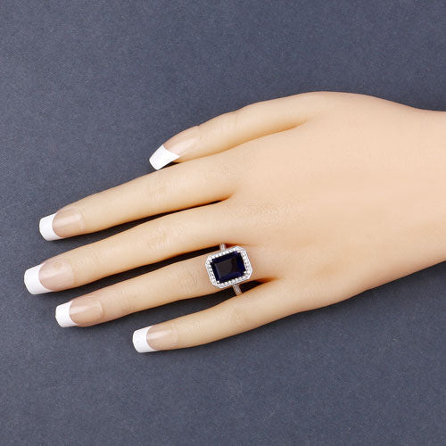 3.70 Carat Genuine Iolite and White Diamond 14K White Gold Ring Bids.com