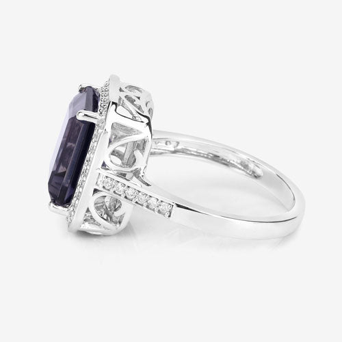 3.70 Carat Genuine Iolite and White Diamond 14K White Gold Ring Bids.com