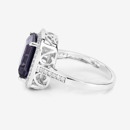 3.70 Carat Genuine Iolite and White Diamond 14K White Gold Ring Bids.com