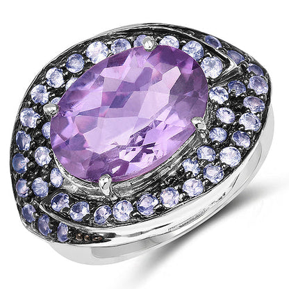 5.95 Carat Genuine Amethyst and Tanzanite .925 Sterling Silver Ring Bids.com