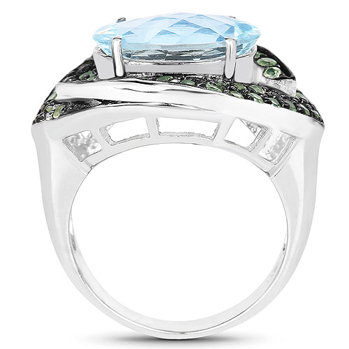 7.39 Carat Genuine Blue Topaz and Peridot .925 Sterling Silver Ring Bids.com