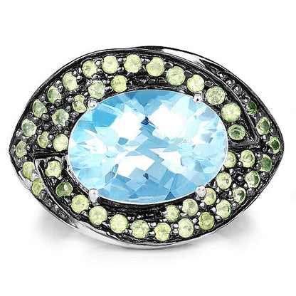 7.39 Carat Genuine Blue Topaz and Peridot .925 Sterling Silver Ring Bids.com