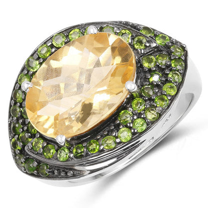 6.11 Carat Genuine Citrine and Chrome Diopside .925 Sterling Silver Ring Bids.com