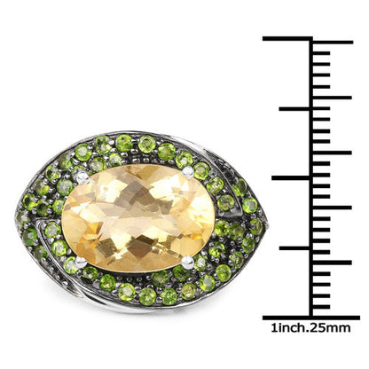 6.11 Carat Genuine Citrine and Chrome Diopside .925 Sterling Silver Ring Bids.com