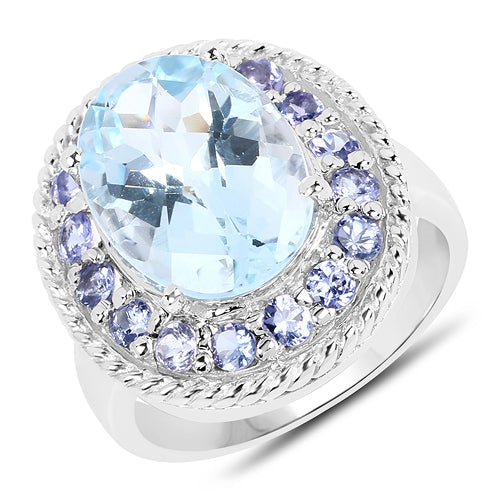 7.41 Carat Genuine Blue Topaz and Tanzanite .925 Sterling Silver Ring Bids.com