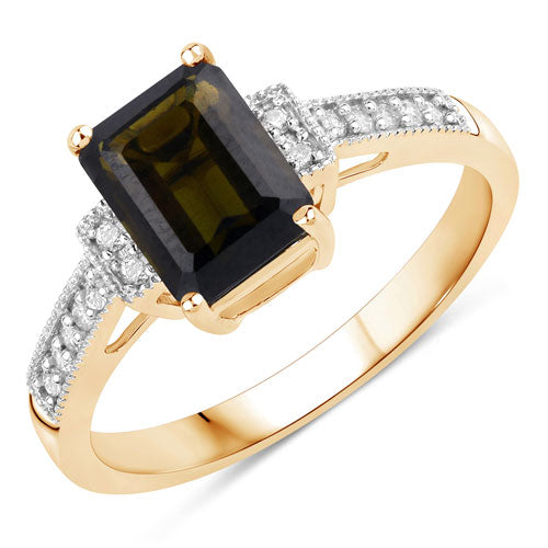 1.73 Carat Genuine Green Tourmaline and White Diamond 14K Yellow Gold Ring Bids.com
