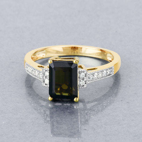 1.73 Carat Genuine Green Tourmaline and White Diamond 14K Yellow Gold Ring Bids.com