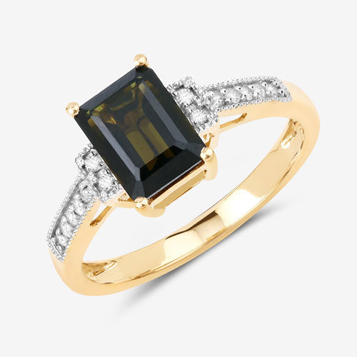 1.73 Carat Genuine Green Tourmaline and White Diamond 14K Yellow Gold Ring Bids.com