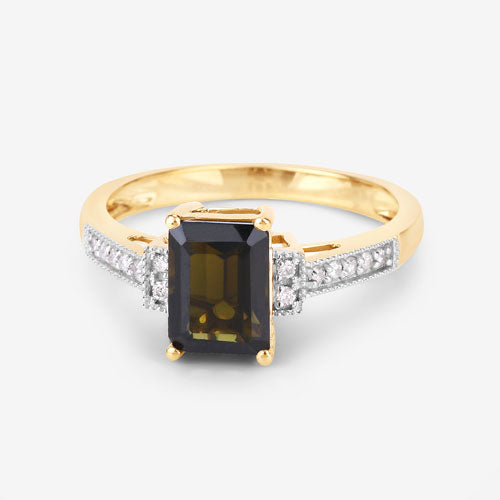 1.73 Carat Genuine Green Tourmaline and White Diamond 14K Yellow Gold Ring Bids.com