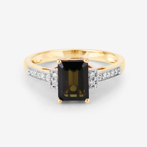 1.73 Carat Genuine Green Tourmaline and White Diamond 14K Yellow Gold Ring Bids.com