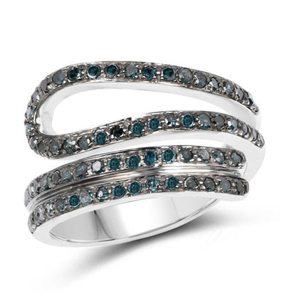 0.83 Carat Genuine Blue Diamond .925 Sterling Silver Ring Bids.com