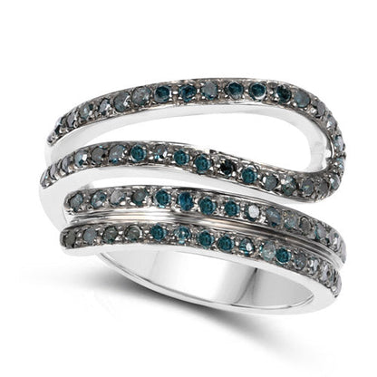 0.83 Carat Genuine Blue Diamond .925 Sterling Silver Ring Bids.com