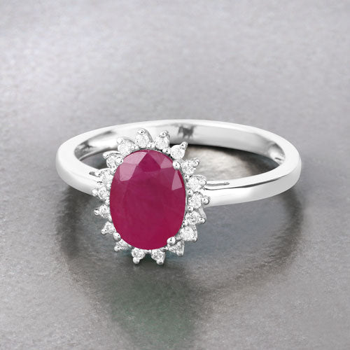 1.58 Carat Genuine Ruby and White Diamond 10K White Gold Ring Bids.com