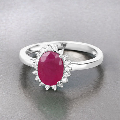 1.58 Carat Genuine Ruby and White Diamond 10K White Gold Ring Bids.com