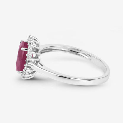 1.58 Carat Genuine Ruby and White Diamond 10K White Gold Ring Bids.com