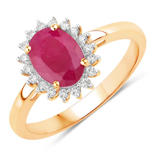 1.58 Carat Genuine Ruby and White Diamond 10K Yellow Gold Ring Bids.com