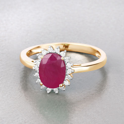 1.58 Carat Genuine Ruby and White Diamond 10K Yellow Gold Ring Bids.com