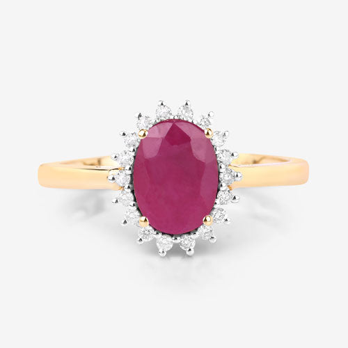 1.58 Carat Genuine Ruby and White Diamond 10K Yellow Gold Ring Bids.com