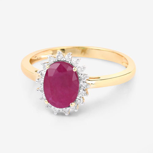 1.58 Carat Genuine Ruby and White Diamond 10K Yellow Gold Ring Bids.com