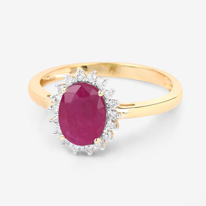 1.58 Carat Genuine Ruby and White Diamond 10K Yellow Gold Ring Bids.com