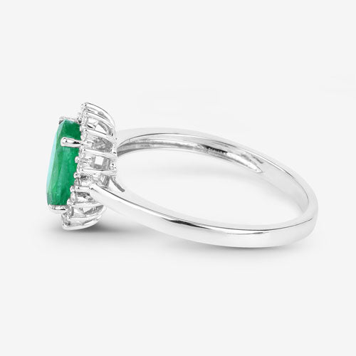 1.34 Carat Genuine Zambian Emerald and White Diamond 10K White Gold Ring Bids.com