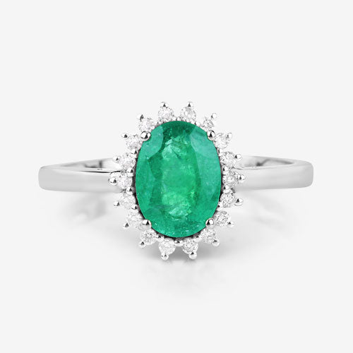 1.34 Carat Genuine Zambian Emerald and White Diamond 10K White Gold Ring Bids.com