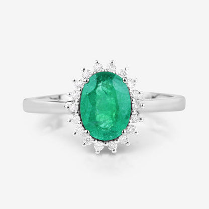 1.34 Carat Genuine Zambian Emerald and White Diamond 10K White Gold Ring Bids.com