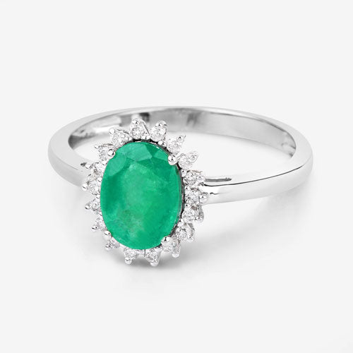 1.34 Carat Genuine Zambian Emerald and White Diamond 10K White Gold Ring Bids.com