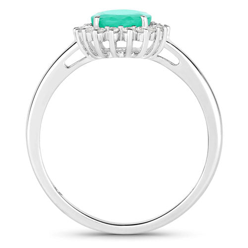 1.34 Carat Genuine Zambian Emerald and White Diamond 10K White Gold Ring Bids.com