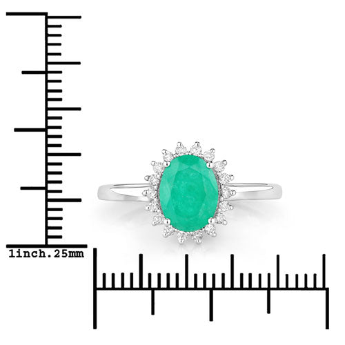 1.34 Carat Genuine Zambian Emerald and White Diamond 10K White Gold Ring Bids.com