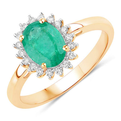 1.34 Carat Genuine Zambian Emerald and White Diamond 10K Yellow Gold Ring Bids.com