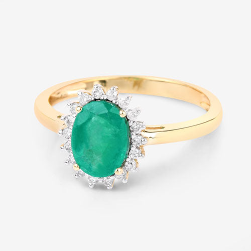 1.34 Carat Genuine Zambian Emerald and White Diamond 10K Yellow Gold Ring Bids.com